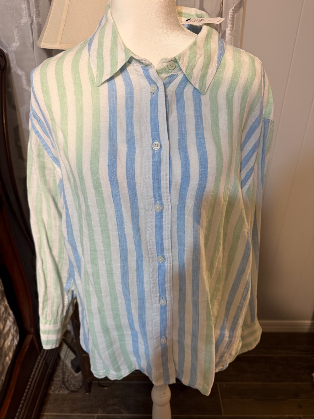 Talbots Girls' Striped Button-Down Shirt in Blue & Green